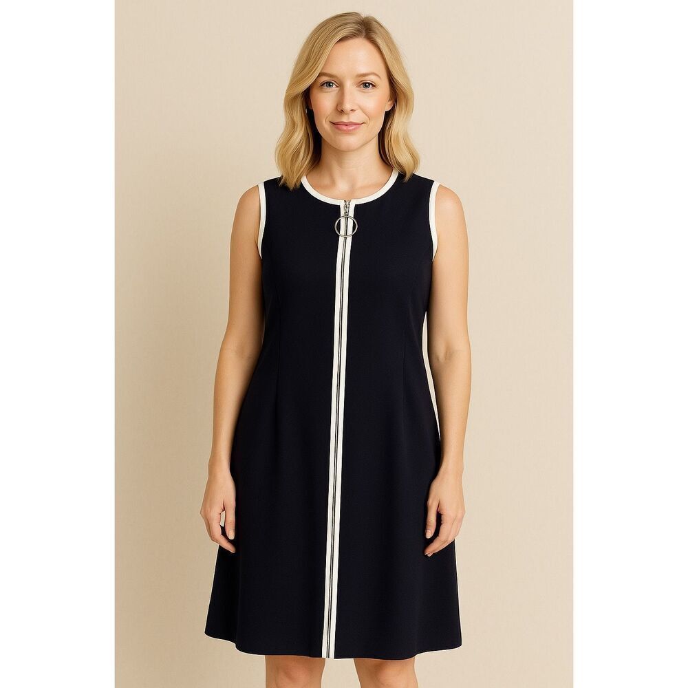 Ivy Lane navy and white piping zipper front dress large